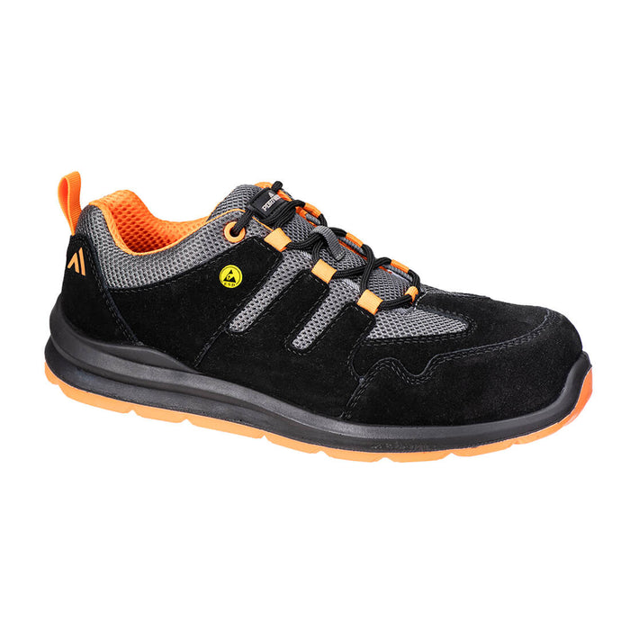 Portwest FE07 - Composite Cow Suede Leather Trainer S1 ESD SR FO - Black/Orange