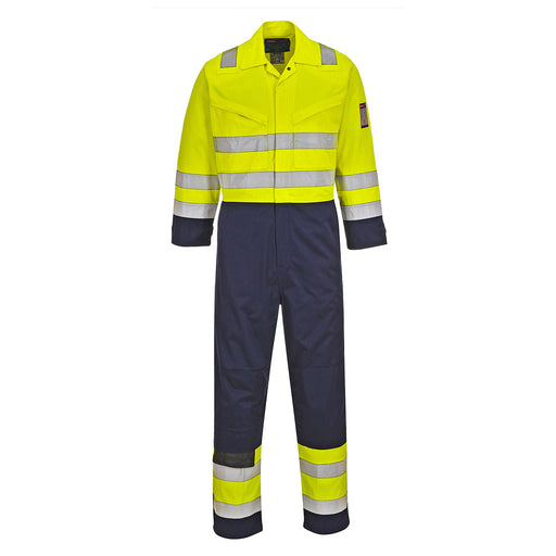 Portwest MV28 - Modaflame Work Hi-Vis Multi-Norm Contrast FR Coverall - Yellow/Navy