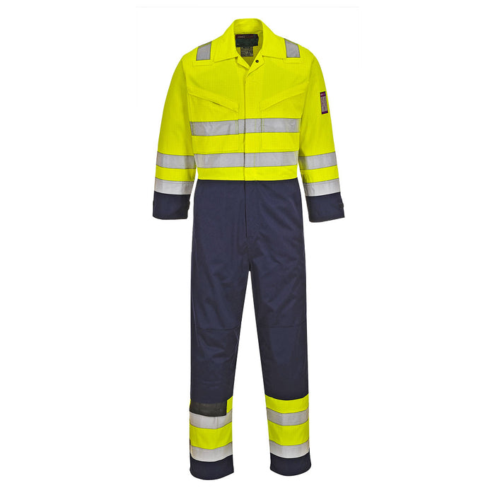Portwest MV28 - Modaflame Work Hi-Vis Multi-Norm Contrast FR Coverall - Yellow/Navy