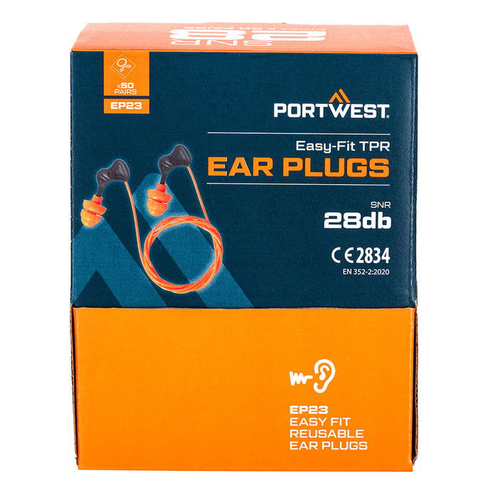 Portwest EP23 - Easy Fit TPR Ear Plugs (50 Pairs) - Orange EP23-ORR-One Size