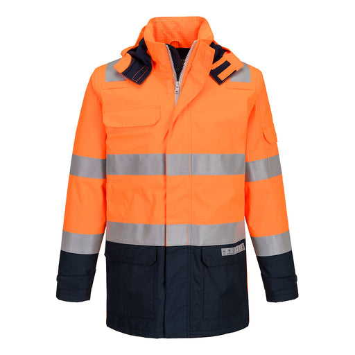 Portwest FR605 - Bizflame Rain+ Hi-Vis Multi-Norm Contrast FR Jacket - Orange/Navy