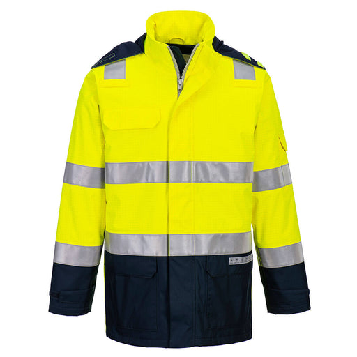 Portwest FR605 - Bizflame Rain+ Hi-Vis Multi-Norm Contrast FR Jacket - Yellow/Navy
