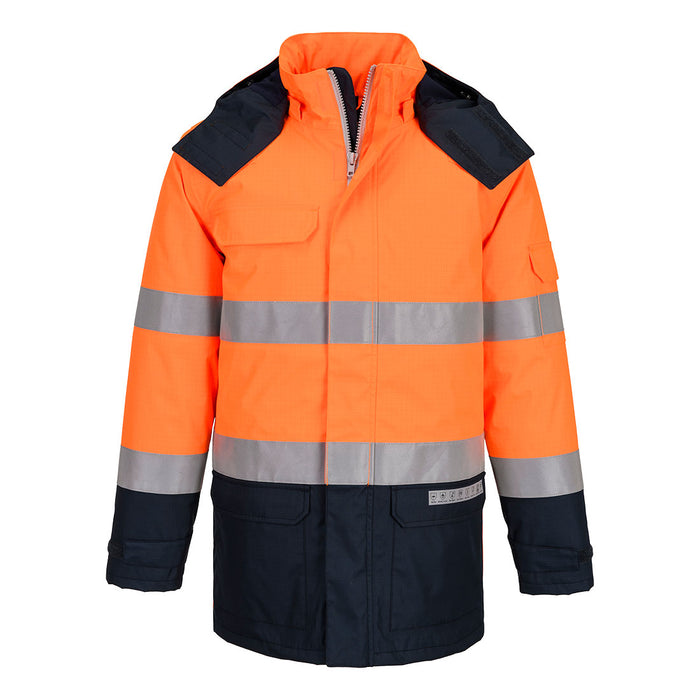 Portwest FR617 - Bizflame Rain+ Hi-Vis Multi-Norm Contrast FR Winter Jacket - Orange/Navy