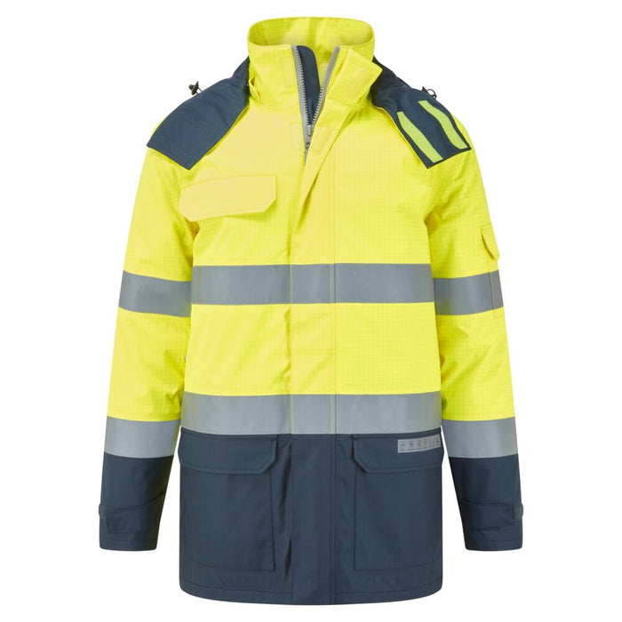 Portwest FR617 - Bizflame Rain+ Hi-Vis Multi-Norm Contrast FR Winter Jacket - Yellow/Navy