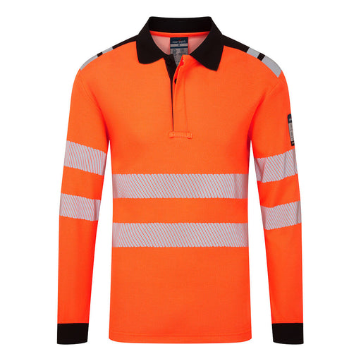 Portwest FR734 - PW3 Modaflame Knit HVO FR Long Sleeve Polo Shirt - Orange/Black