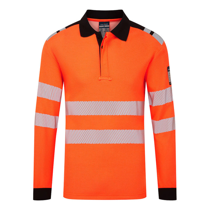 Portwest FR734 - PW3 Modaflame Knit HVO FR Long Sleeve Polo Shirt - Orange/Black