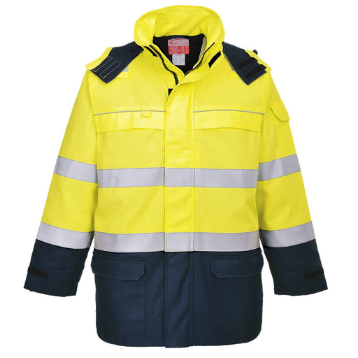 Portwest FR79 - Bizflame Rain+ Hi-Vis Multi-Norm Constrast FR Jacket - Yellow/Navy