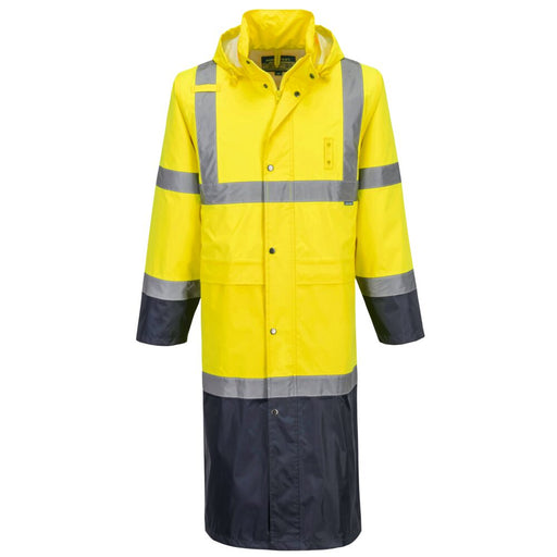 Portwest H446 - Hi-Vis Contrast Raincoat 122cm Yellow/Navy