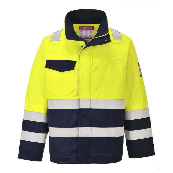 Portwest MV25 - Modaflame Work Hi-Vis Multi-Norm Contrast FR Jacket - Yellow/Navy