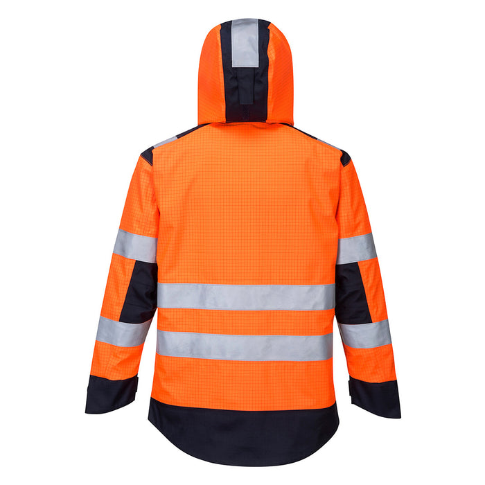 Portwest MV70 - Modaflame Rain+ Hi-Vis Multi-Norm Contrast FR Jacket - Orange/Navy