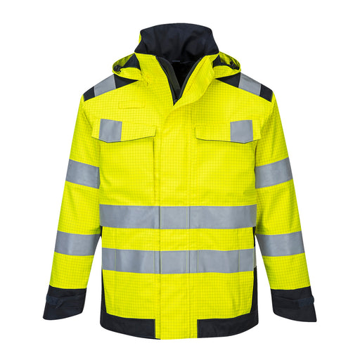Portwest MV70 - Modaflame Rain+ Hi-Vis Multi-Norm Contrast FR Jacket - Yellow/Navy