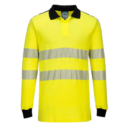 Portwest FR702 - PW3 Modaflame Knit Hi-Vis FR Long Sleeve Polo Shirt - Yellow/Black