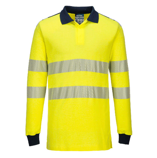 Portwest FR702 - PW3 Modaflame Knit Hi-Vis FR Long Sleeve Polo Shirt - Yellow/Navy