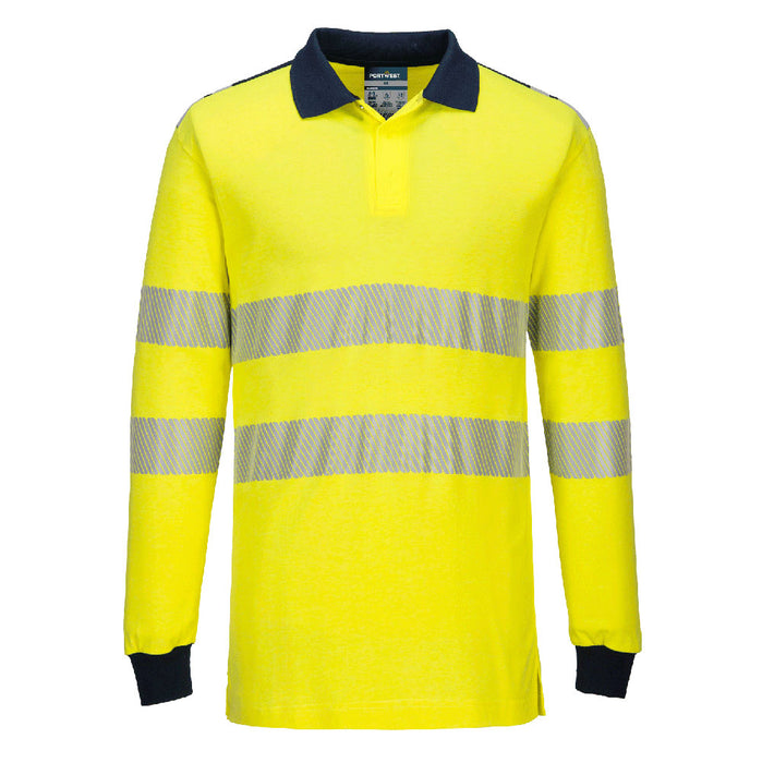 Portwest FR702 - PW3 Modaflame Knit Hi-Vis FR Long Sleeve Polo Shirt - Yellow/Navy