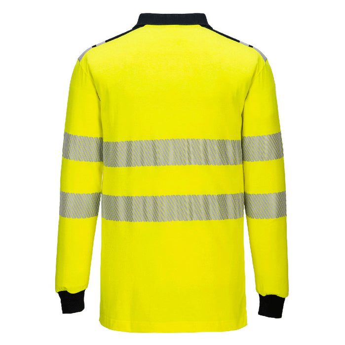 Portwest FR702 - PW3 Modaflame Knit Hi-Vis FR Long Sleeve Polo Shirt - Yellow/Navy