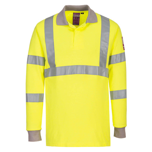 Portwest FR77 - Modaflame Knit Hi-Vis FR Long Sleeve Polo Shirt - Yellow