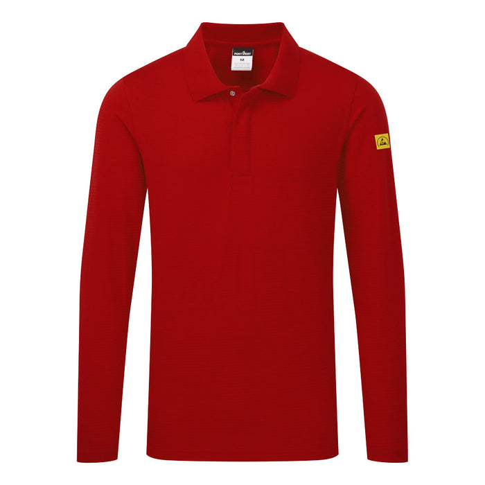 Portwest AS23 - Anti-Static ESD Polo Shirt L/S - Deep Red