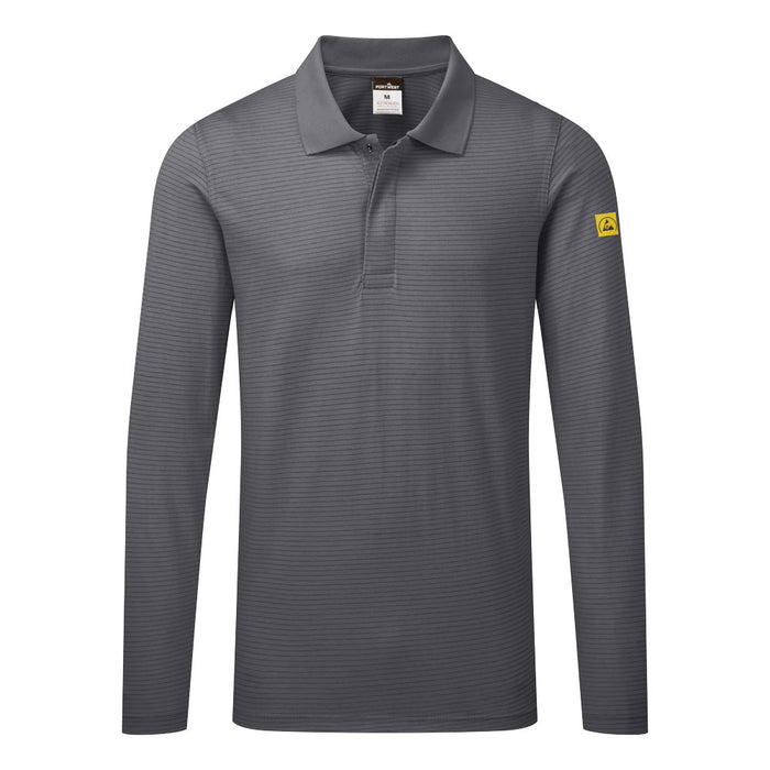 Portwest AS23 - Anti-Static ESD Polo Shirt L/S - Zoom Grey