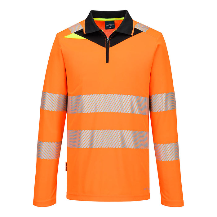 Portwest DX419 - DX4 Hi-Vis Zip Polo Shirt L/S - Orange/Black