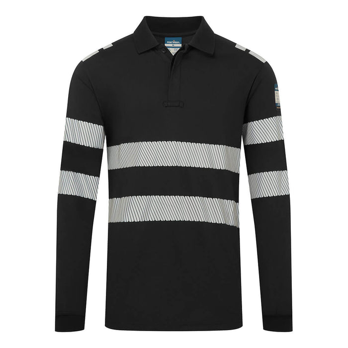 Portwest FR733 - PW3 Modaflame Knit FR Long Sleeve Polo Shirt - Black