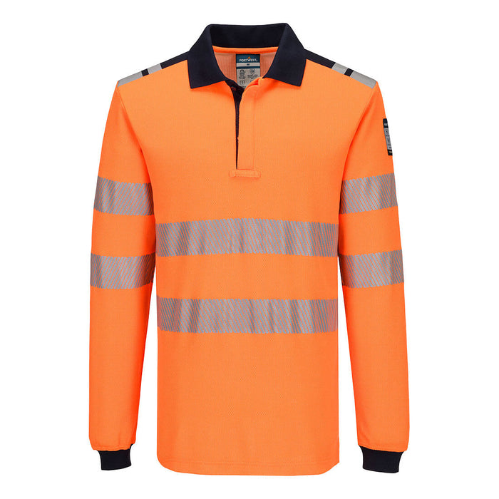 Portwest FR734 - PW3 Modaflame Knit HVO FR Long Sleeve Polo Shirt - Orange/Navy
