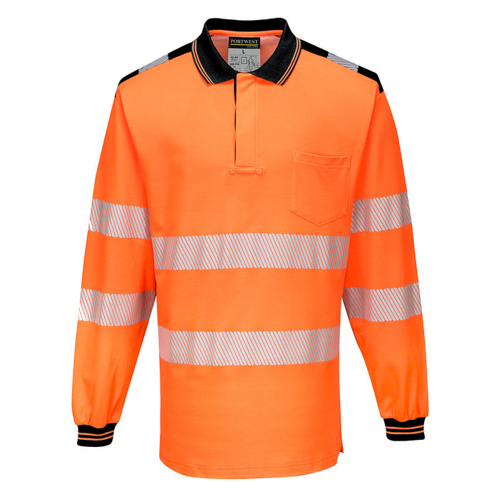 Portwest PW3 Hi-Vis Cotton Comfort Polo Shirt L/S Orange/Black