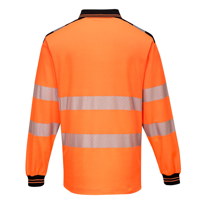 Portwest PW3 Hi-Vis Cotton Comfort Polo Shirt L/S Orange/Black
