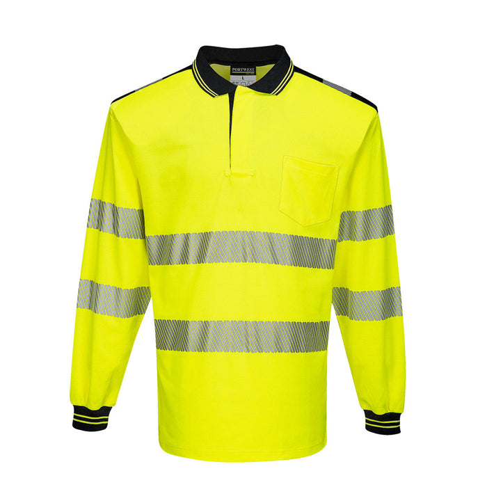 Portwest PW3 Hi-Vis Cotton Comfort Polo Shirt L/S Yellow/Black