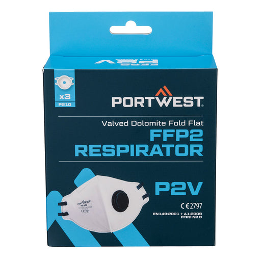 Portwest P210 - FFP2 Valved Dolomite Fold Flat Respirator (Pk3) - White P210-WHR-One Size