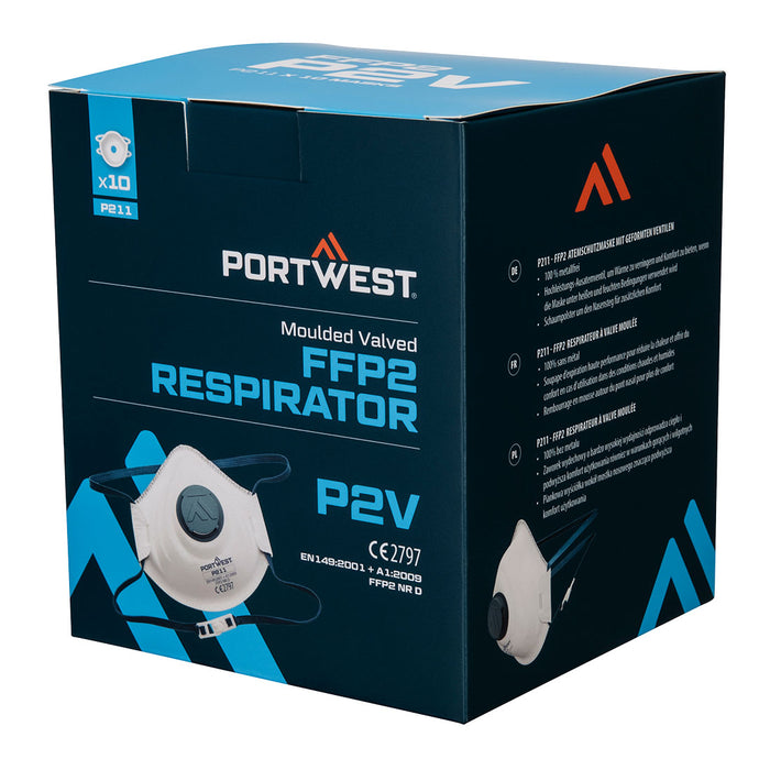 Portwest P211 - Moulded FFP2 Valved Respirator (Pk10) - White P211-WHR-One Size