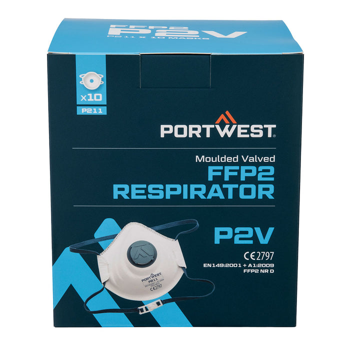 Portwest P211 - Moulded FFP2 Valved Respirator (Pk10) - White P211-WHR-One Size