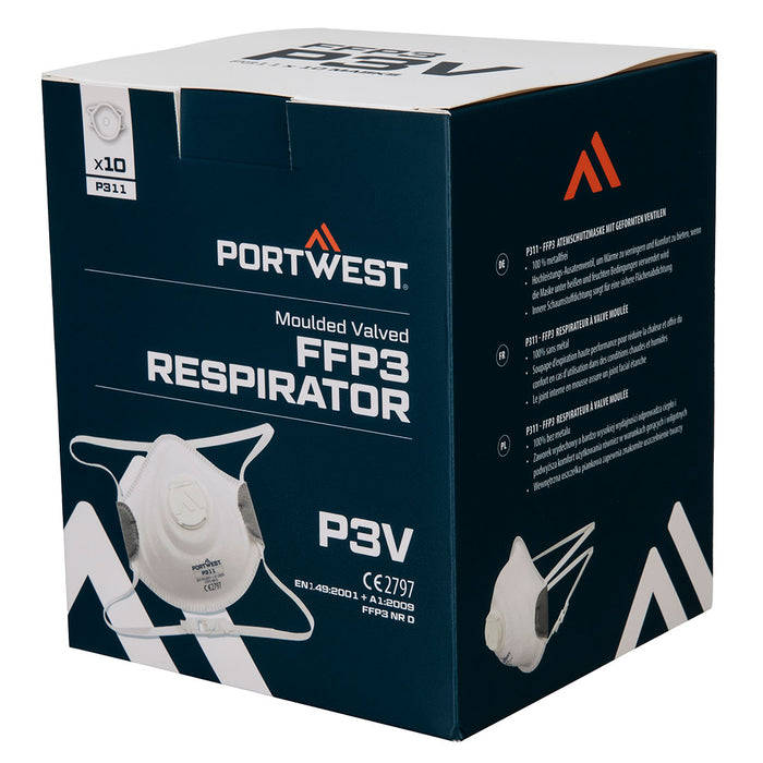 Portwest P311 - Moulded FFP3 Valved Respirator (Pk10) - White P311-WHR-One Size