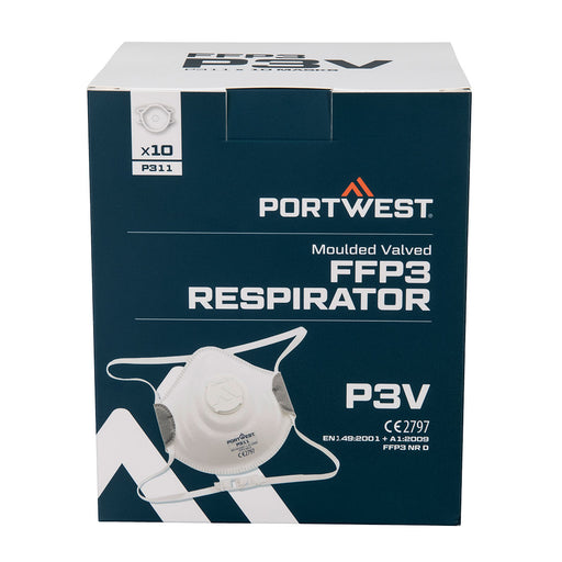 Portwest P311 - Moulded FFP3 Valved Respirator (Pk10) - White P311-WHR-One Size