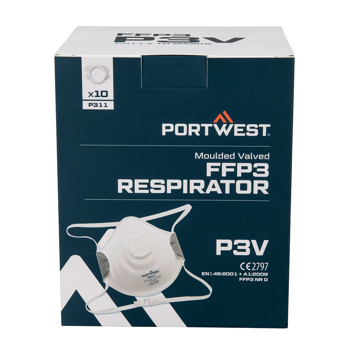 Portwest P311 - Moulded FFP3 Valved Respirator (Pk10) - White P311-WHR-One Size