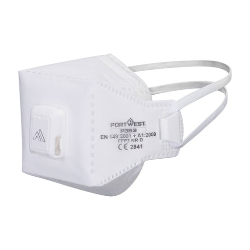 Portwest P393 - EAGLE PRO FFP3 Valved Dolomite Fold Flat Respirator (Pk10) - White P393-WHR-One Size