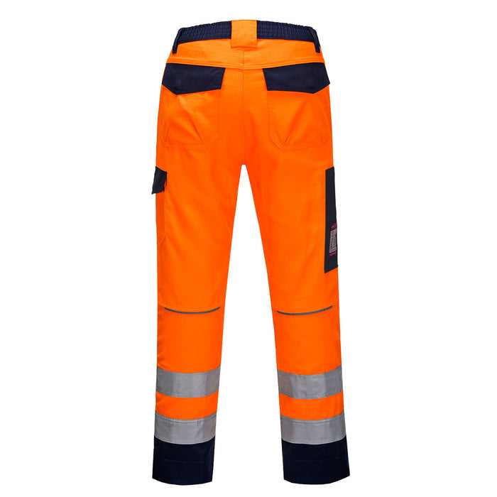 Portwest MV36 - Modaflame Work HVO Multi-Norm Contrast Trousers - Orange/Navy