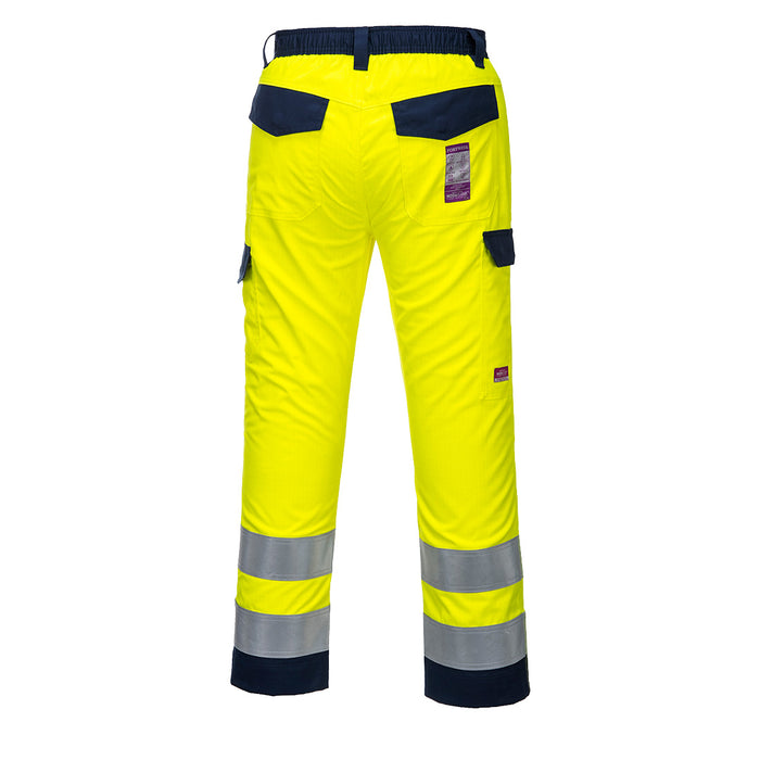 Portwest MV46 - Modaflame Work Hi-Vis Multi-Norm Contrast FR Trousers - Yellow/Navy