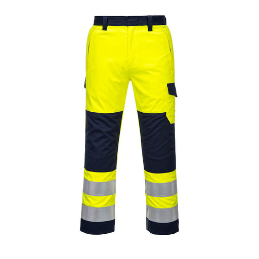 Portwest MV46 - Modaflame Work Hi-Vis Multi-Norm Contrast FR Trousers - Yellow/Navy