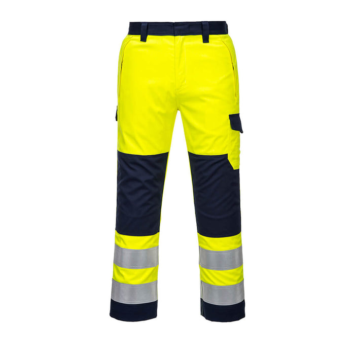Portwest MV46 - Modaflame Work Hi-Vis Multi-Norm Contrast FR Trousers - Yellow/Navy