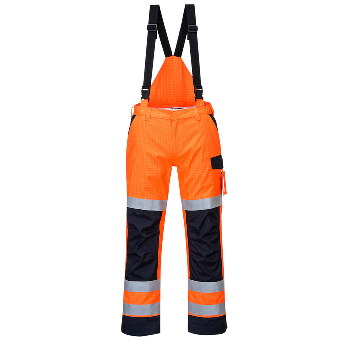 Portwest MV71 - Modaflame Rain+ Hi-Vis Multi-Norm Contrast FR Trousers - Orange/Navy