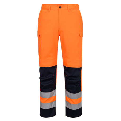 Portwest T143 - Hi-Vis Mesh Panel Trousers - Orange/Navy