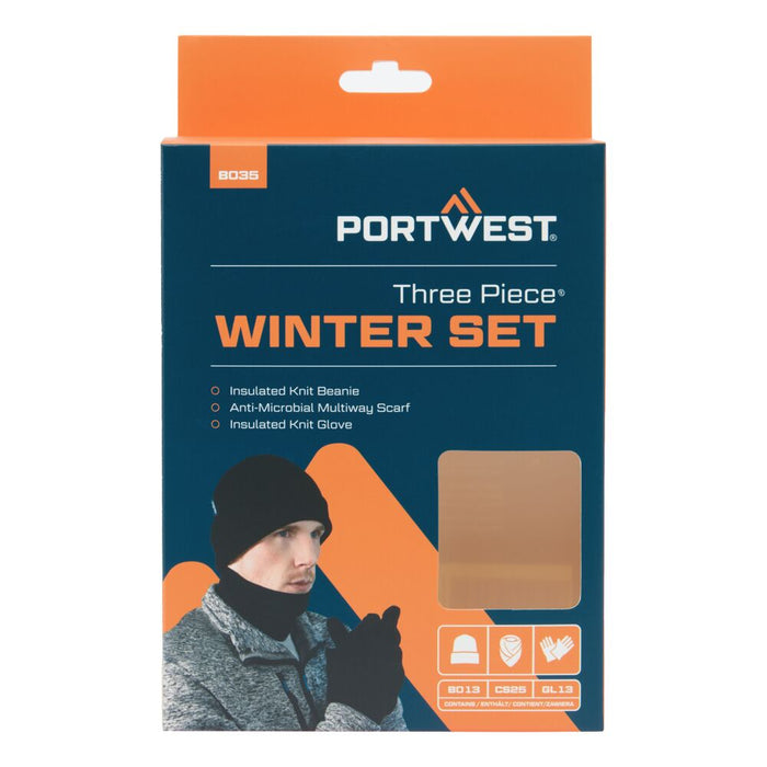 Portwest B035 - Winter Accessory Set (3pcs) - Black B035-BKR-One Size