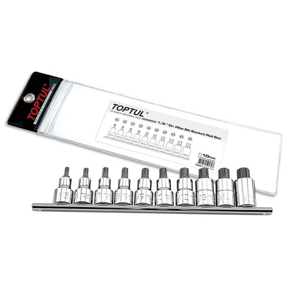 Toptul Toptul 10PCS 1/2"DR Ribe Bit Socket Rail Set GAAG1002